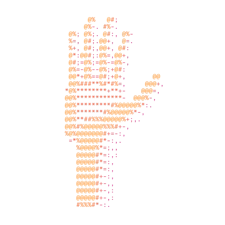 ASCII drawing of an open hand, from amber to pink