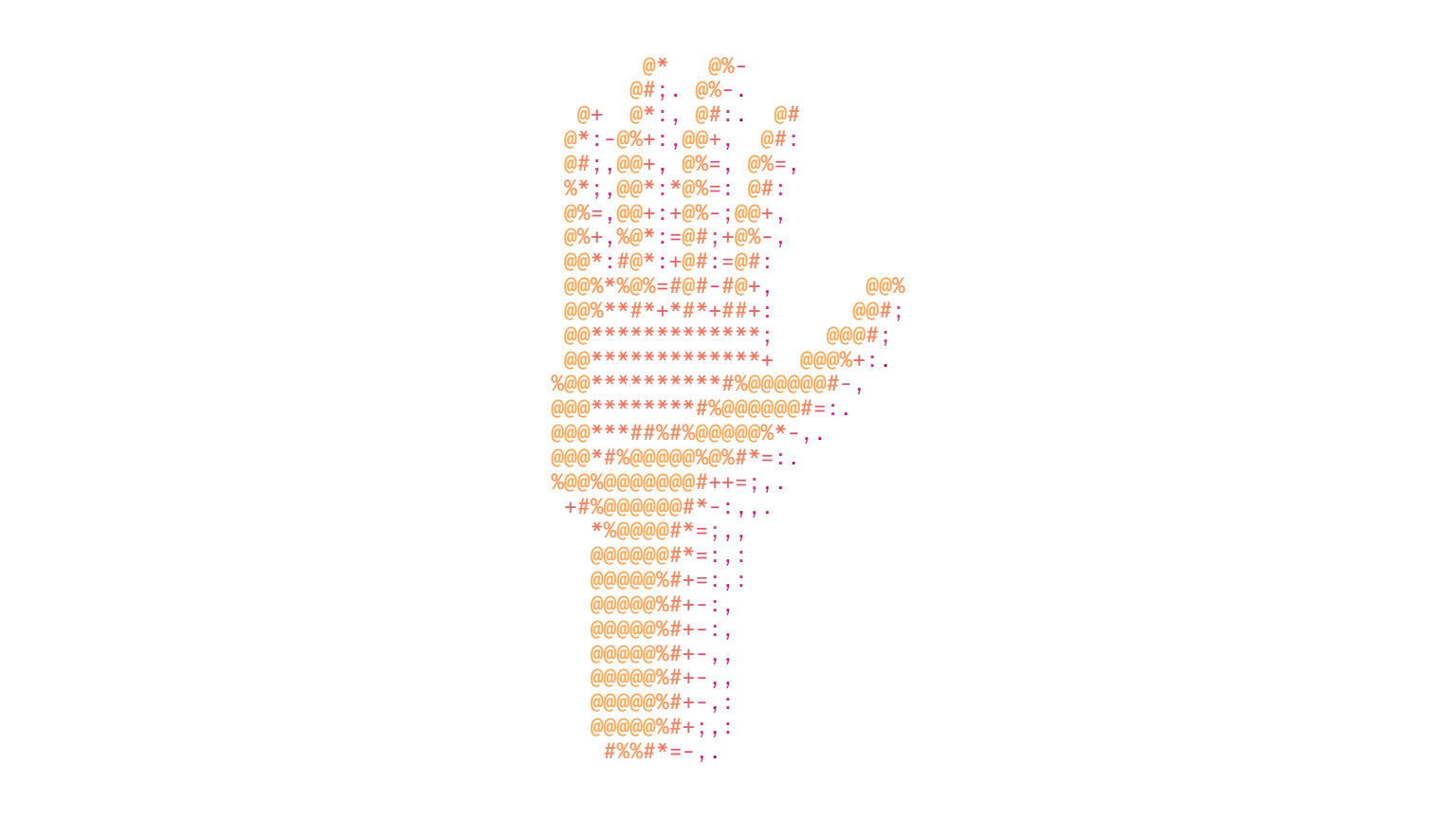 Desenho em ASCII de uma mão aberta, do âmbar ao rosa
