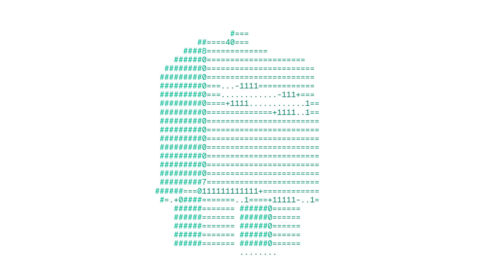 Desenho em ASCII de um pequeno robô feito de números, em verde menta