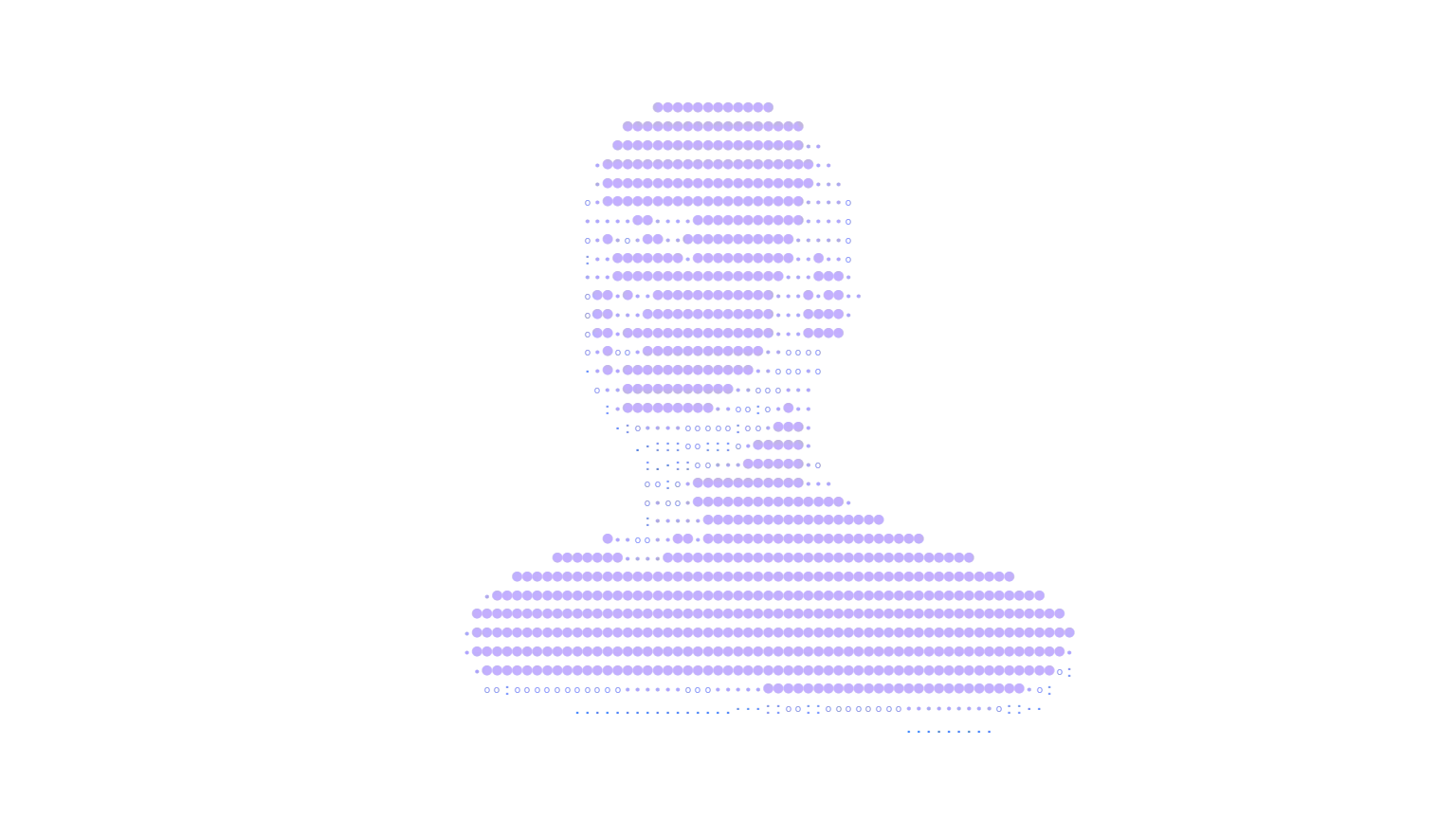 ASCII drawing of a face in dots, lit from behind, violet light fading into dark blue