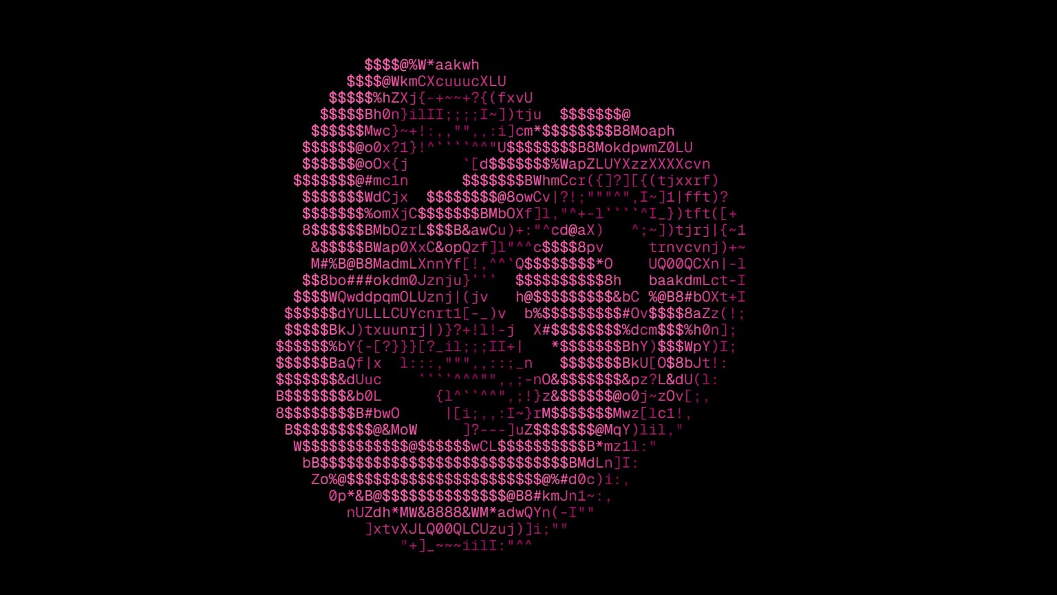 ASCII drawing of a knot in dense pink characters