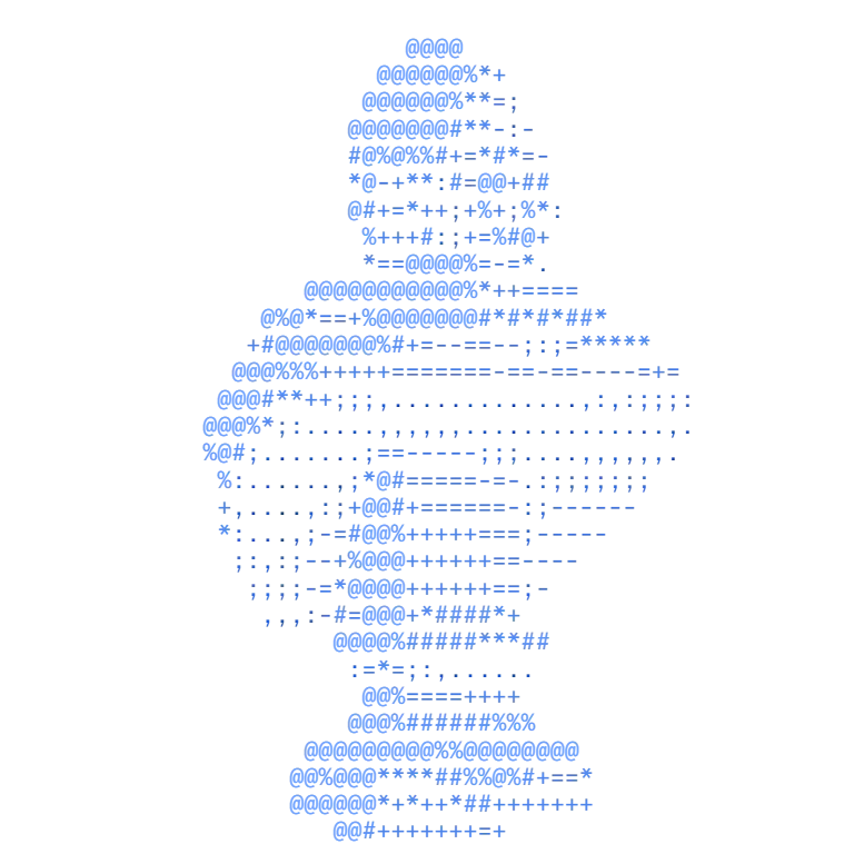ASCII drawing of a bust in shades of blue, turned slightly to the right