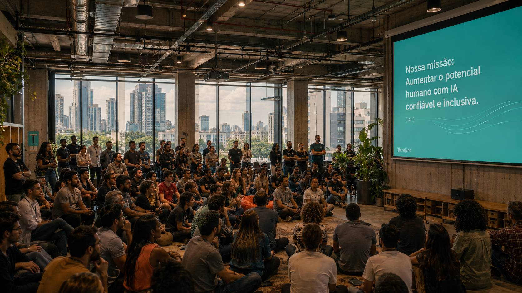 Evento corporativo com IA confiável e inclusiva